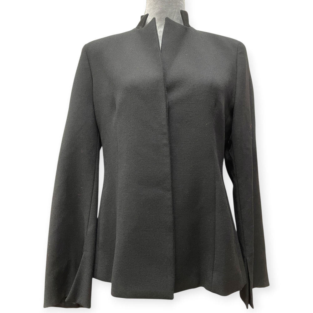 Carla Zampatti High Stand Up Collar Wool Blend Structured Blazer Black Size 10